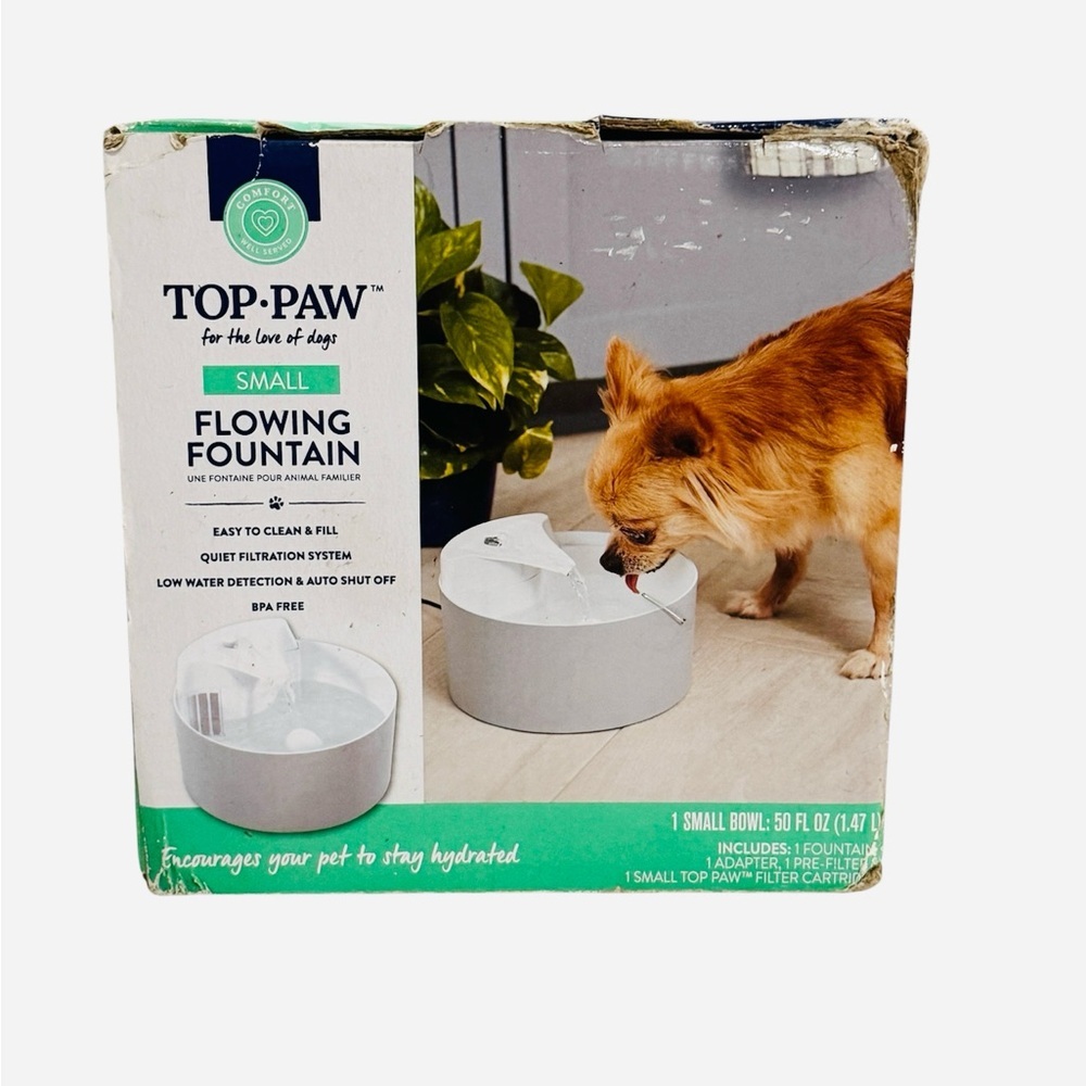 Top Paw Flowing Fountain for Dogs & Cats - Small 50 fl oz (1.47L)